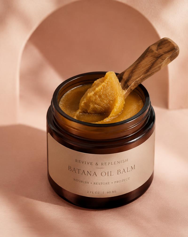 Batana oil balm in its amber jar